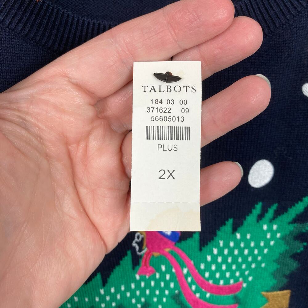 Talbots Dark Navy Blue Holiday Tree&Snowflake Crewneck Sweater Sz.2X NWT - Picture 7 of 13